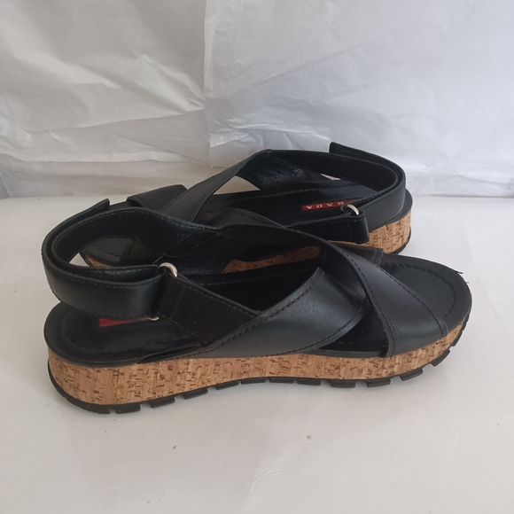 𝅺Prada Platform Wedge Leather criss cross leather sandals size 36.5 - Picture 14 of 14